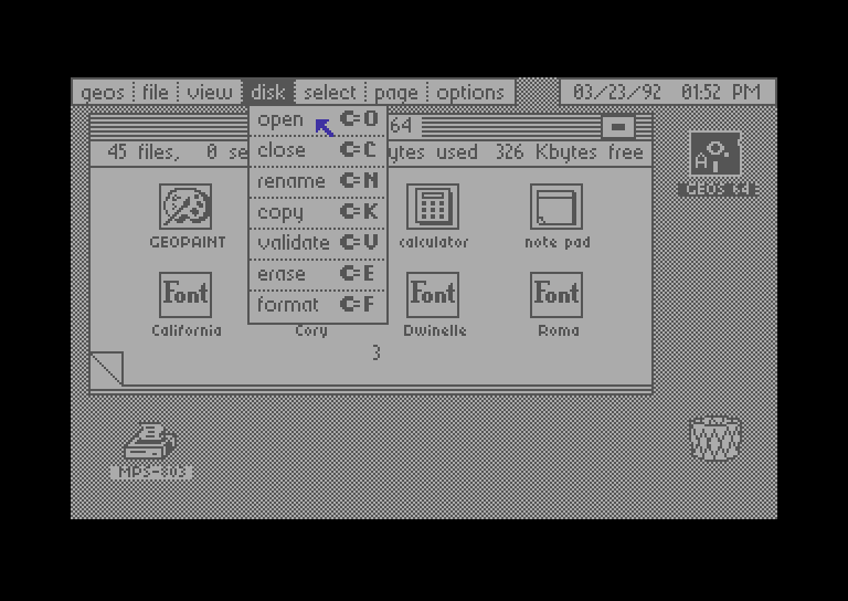 C64 GEOS Disk menu