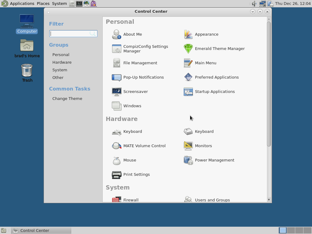 Fedora 20 Control Panel