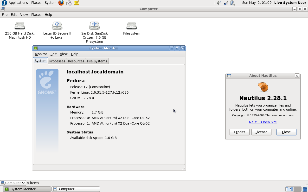 Fedora 12 GNOME Nautilus