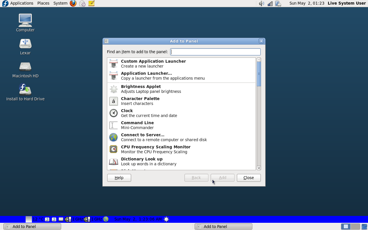 Fedora 12 GNOME Panels