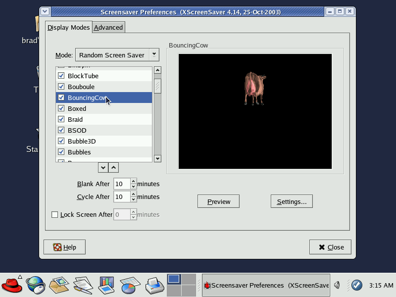 Fedora Core 1 XScreenSaver