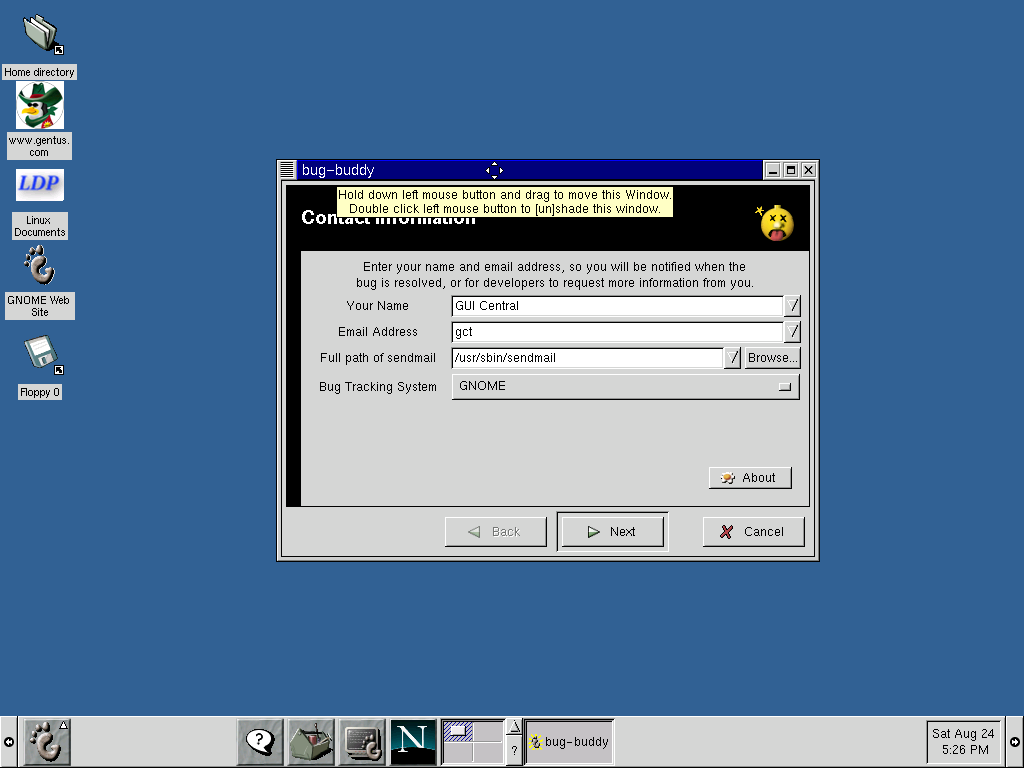 Gentus Linux Bug report tool