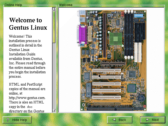 Gentus Linux Installer showing motherboard