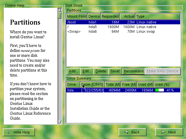 Gentus Linux Partitioner