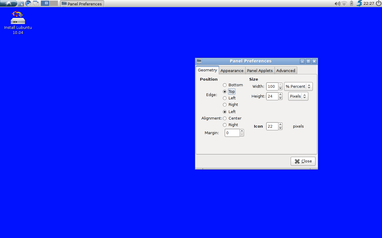 Lubuntu 10.04 Panel Editor