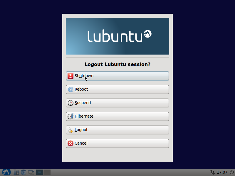 Lubuntu 10.10 Shutdown