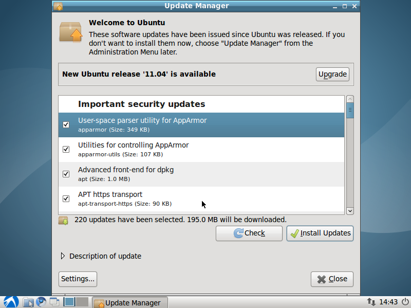 Lubuntu 10.10 Update Manager