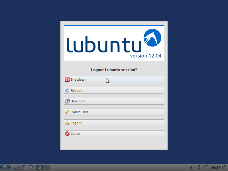 Lubuntu 12.04 Shutdown