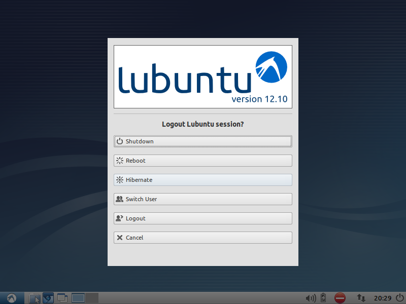 Lubuntu 12.10 Shutdown