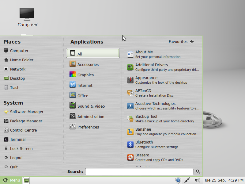 Linux Mint 11 Menu #2