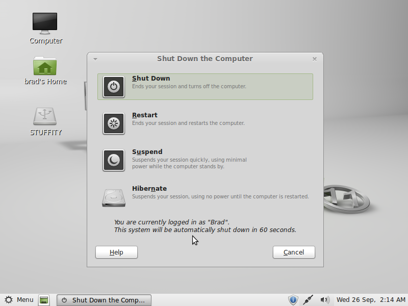 Linux Mint 11 Shutdown
