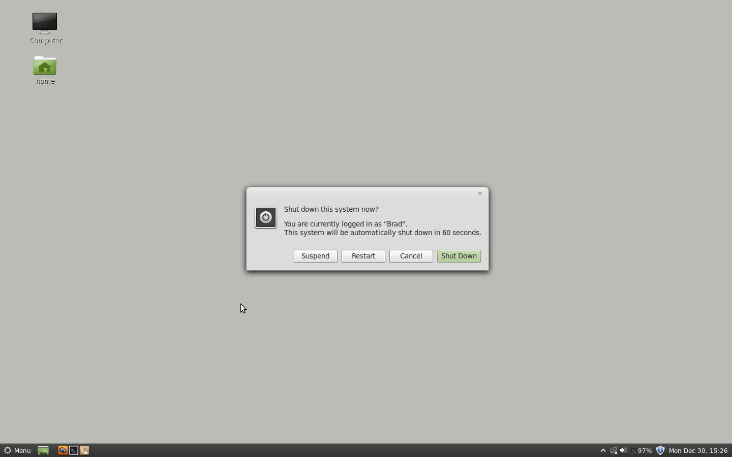 Mint 13 Cinnamon Shutdown