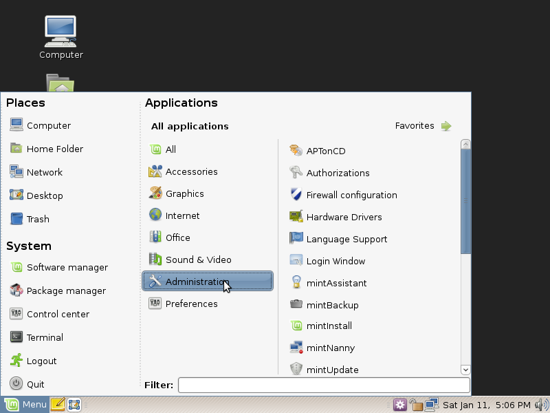 Linux Mint 6 Menu