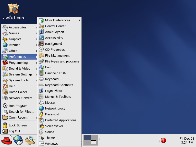 RedHat 9 Menu