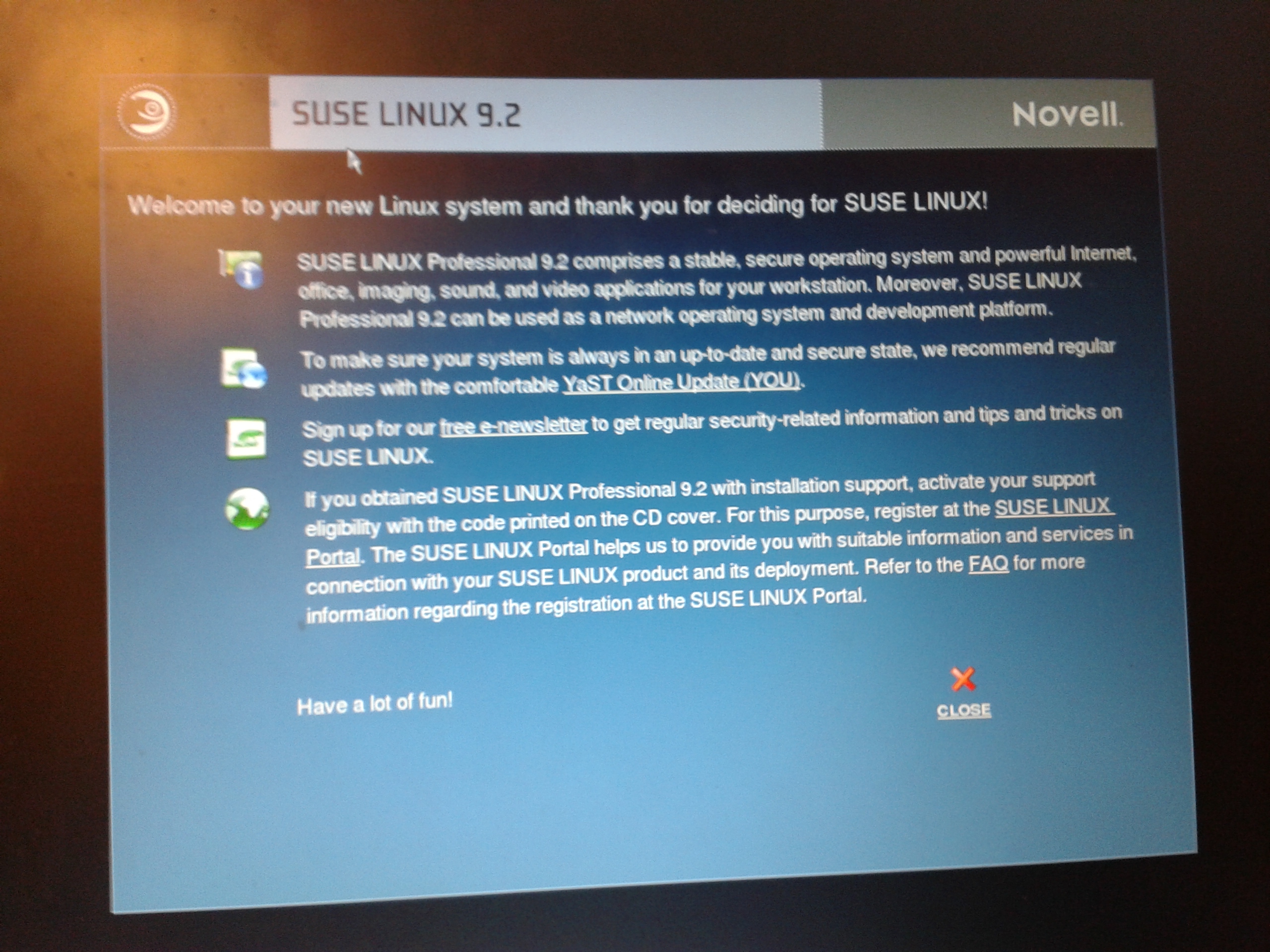SUSE 9.2 Welcome