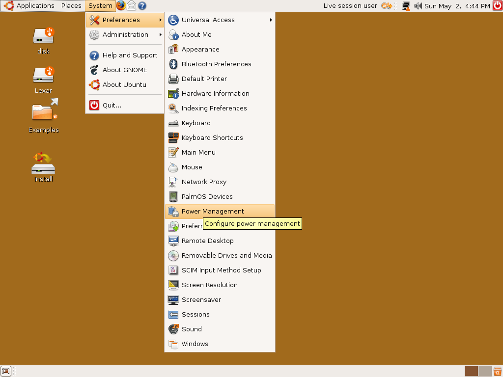 Ubuntu 7.10 System Menu