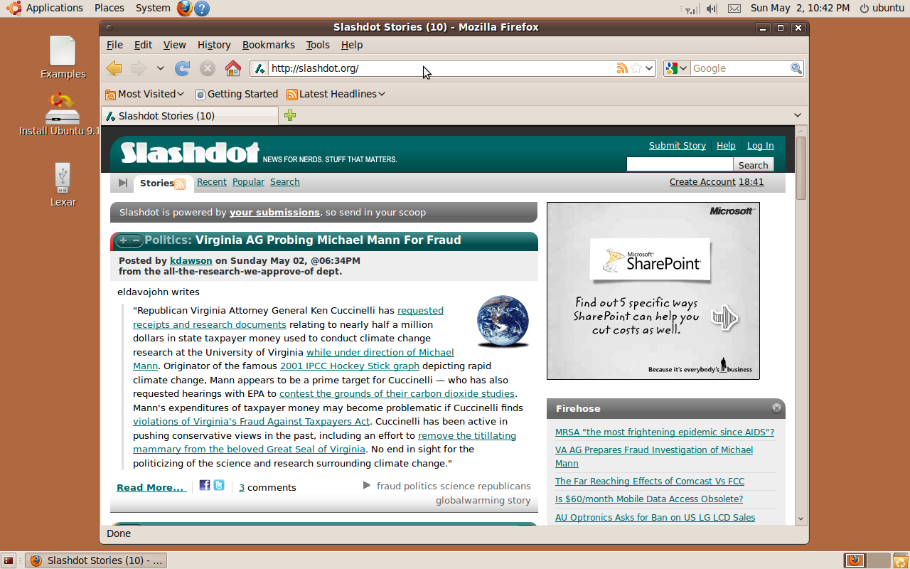 Ubuntu 9.10 Firefox w/Slashdot