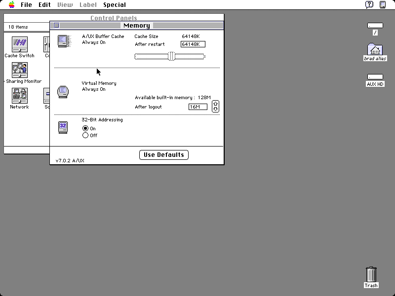 A/UX 3.1 Control panels