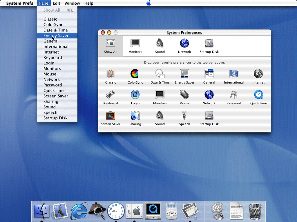 Mac OS X Public Beta Control Panel