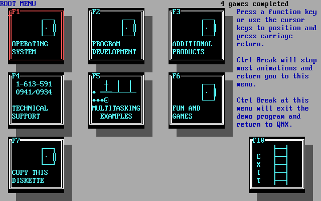 QNX 1989 Demo Menu