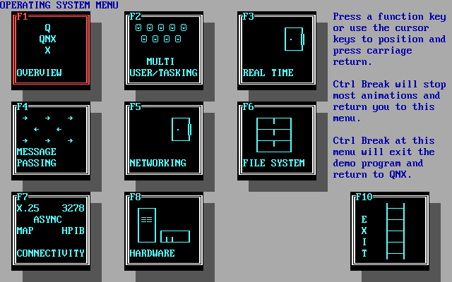 QNX 1989 Demo Submenu