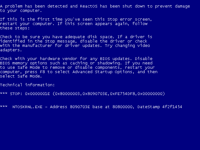 ReactOS 0.3.14 BSOD