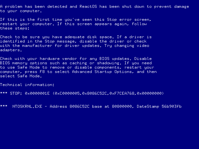 ReactOS 0.4 Crash