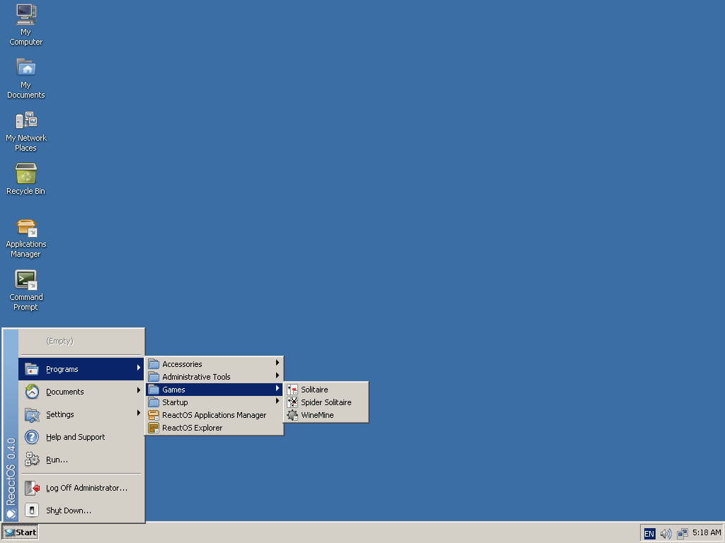 ReactOS 0.4 Start menu