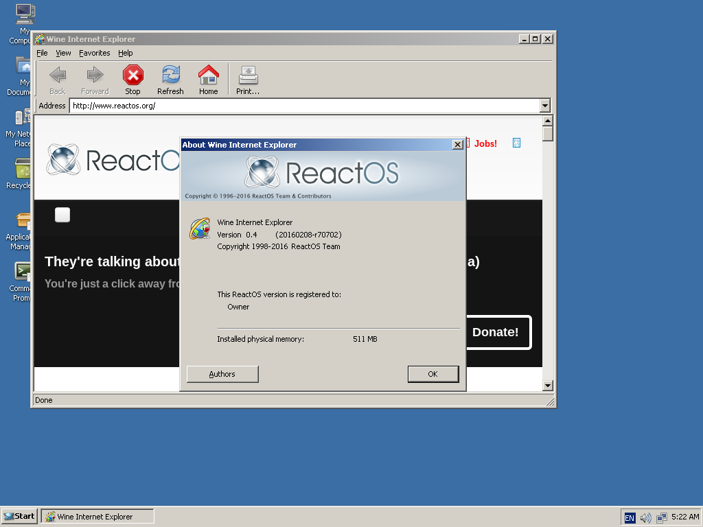 ReactOS 0.4 Wine IE
