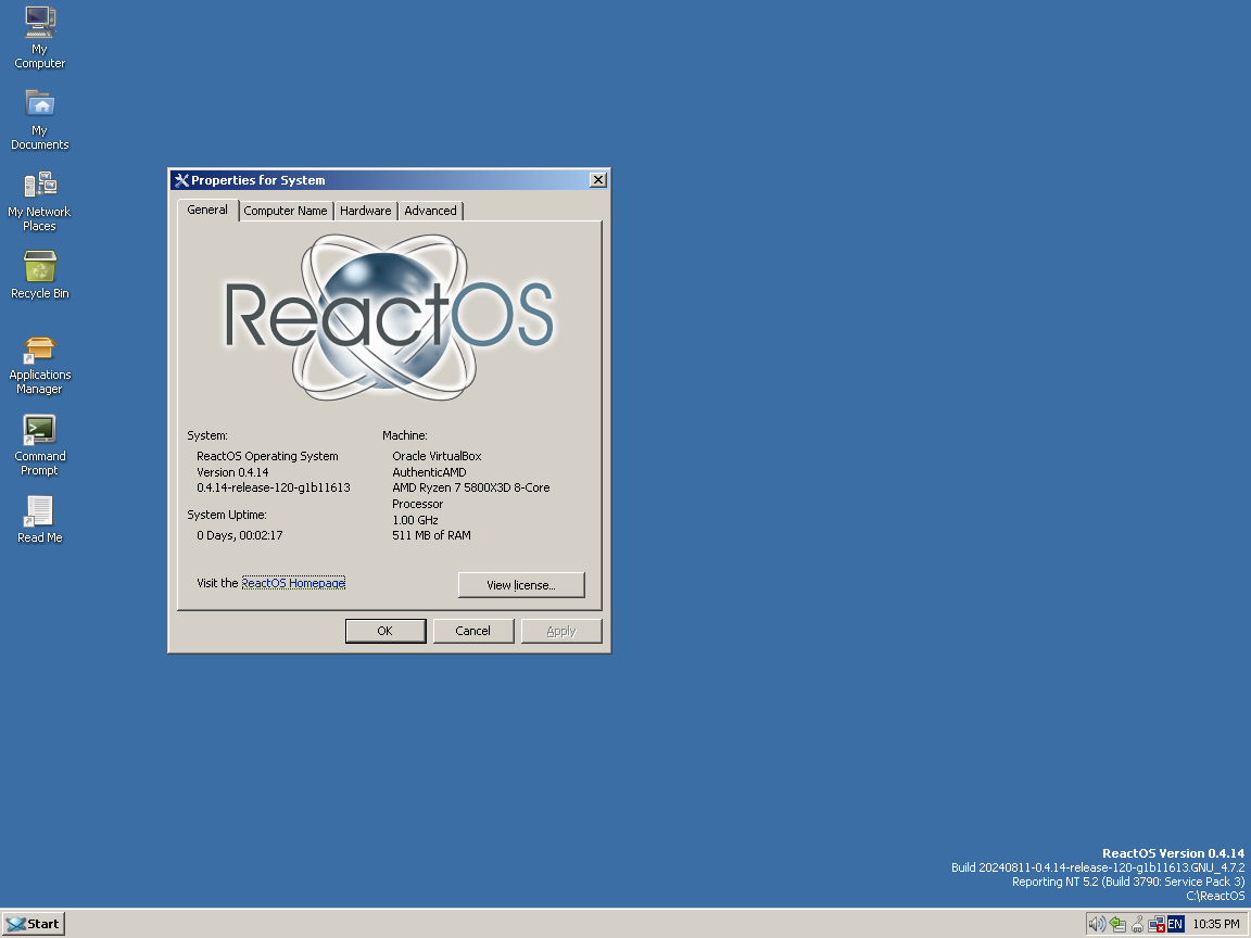 ReactOS 0.4.14 About