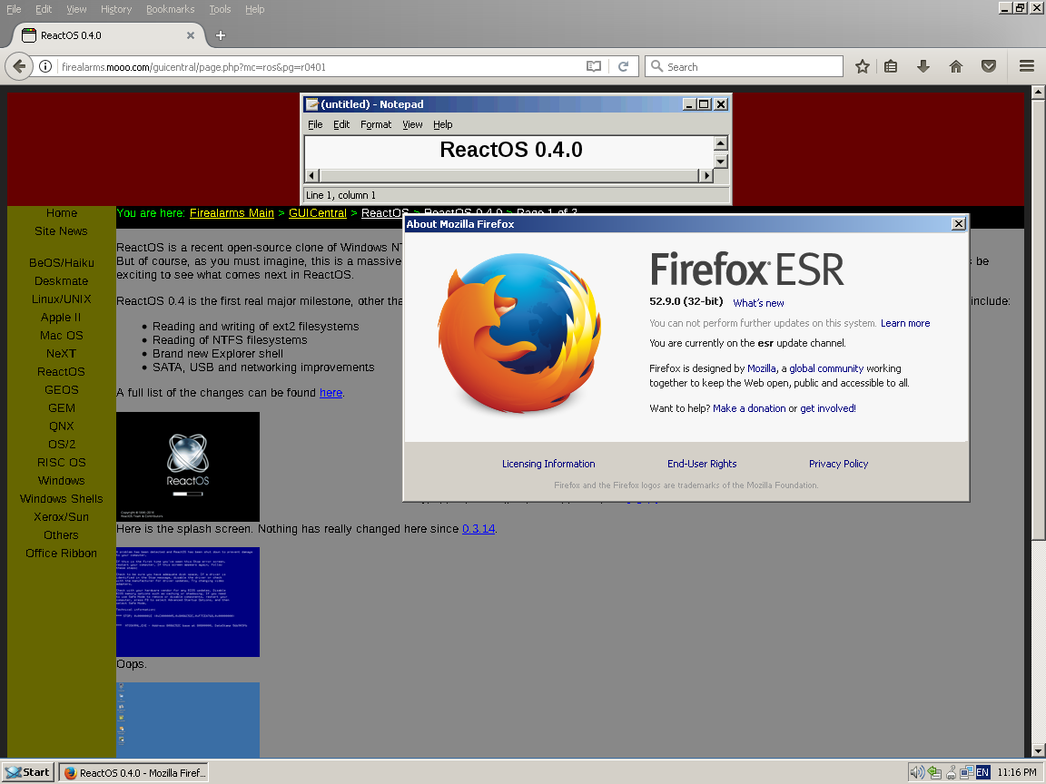 ReactOS 0.4.14 Firefox