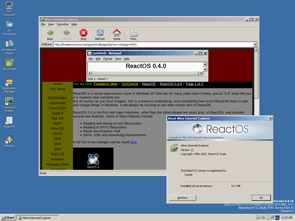 ReactOS 0.4.14 Wine IE