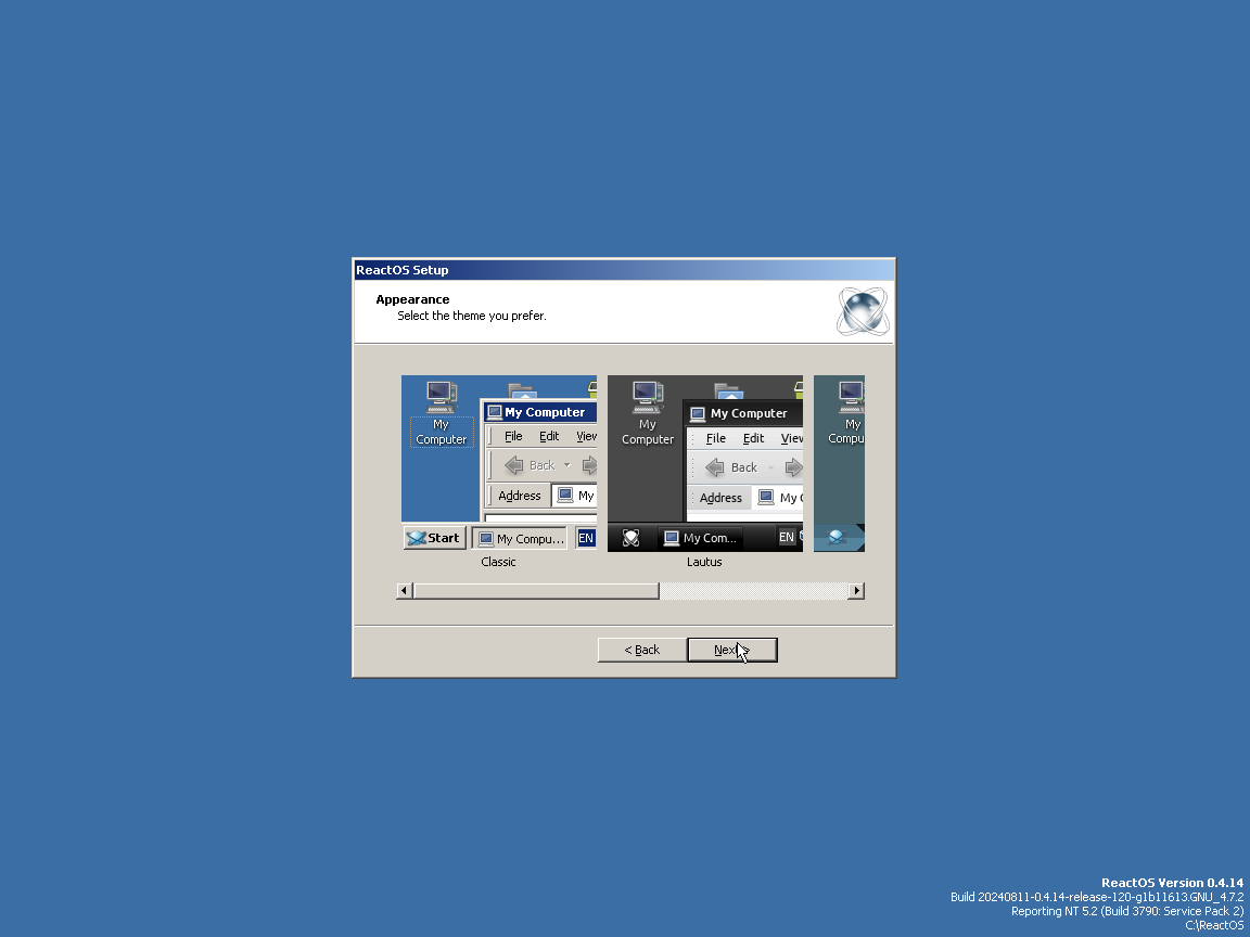 ReactOS 0.4.14 Theme selection