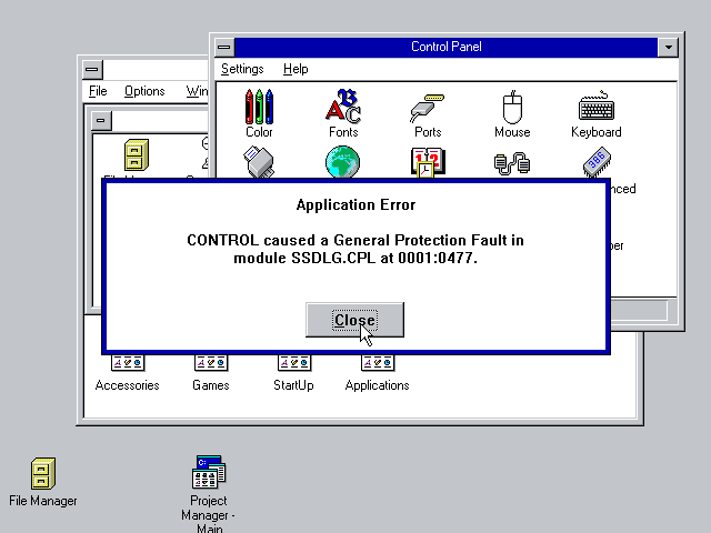 Windows Chicago Control Panel Crash