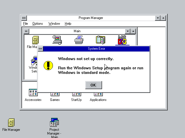 Windows Chicago MS-DOS broken