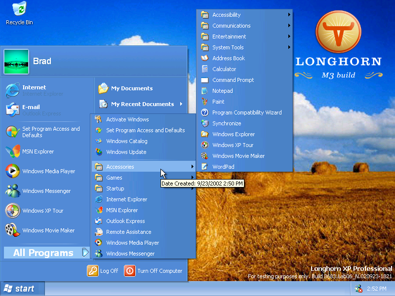 Windows Longhorn 3683 Start Menu