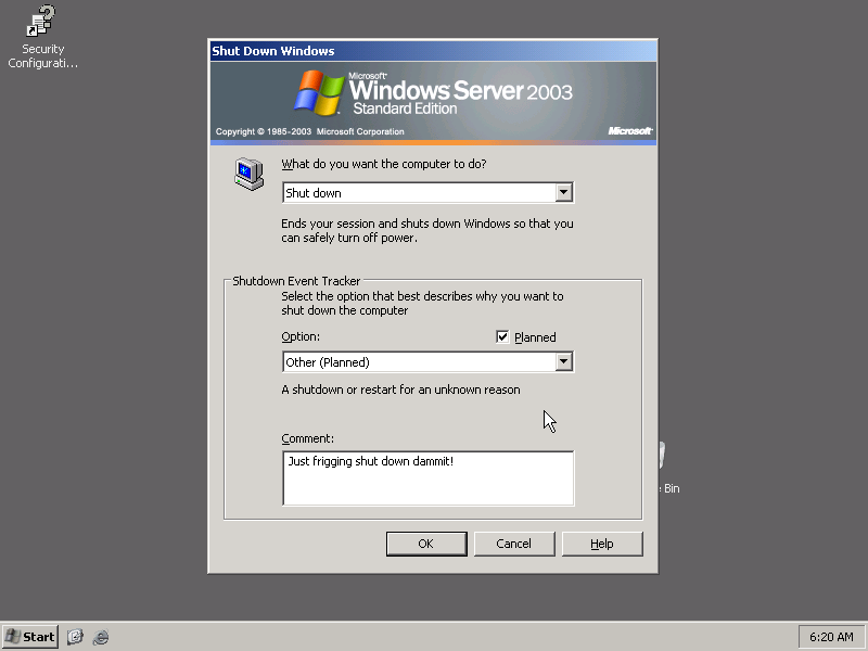 Windows Server 2k3 Shutdown