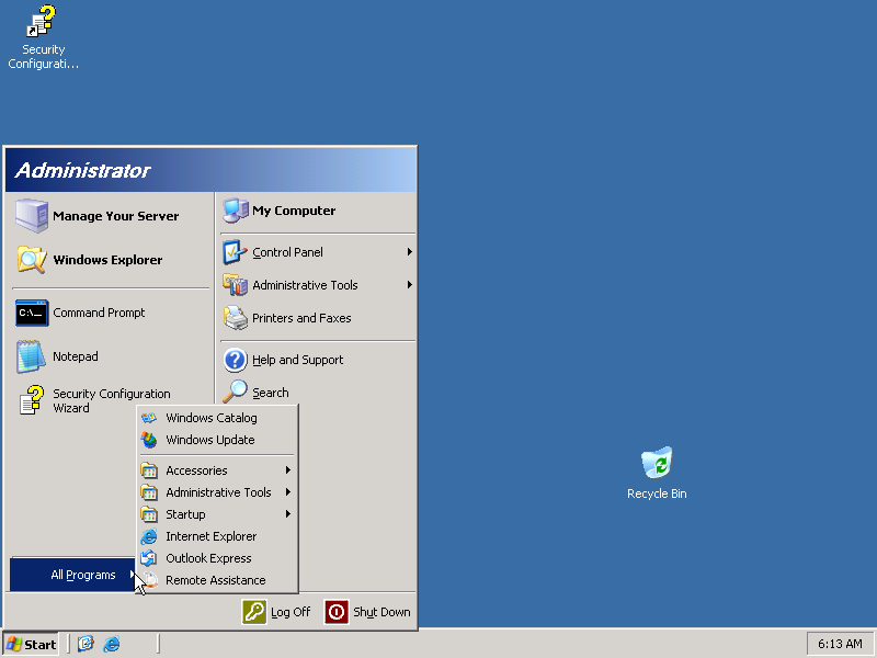 Windows Server 2k3 Start menu