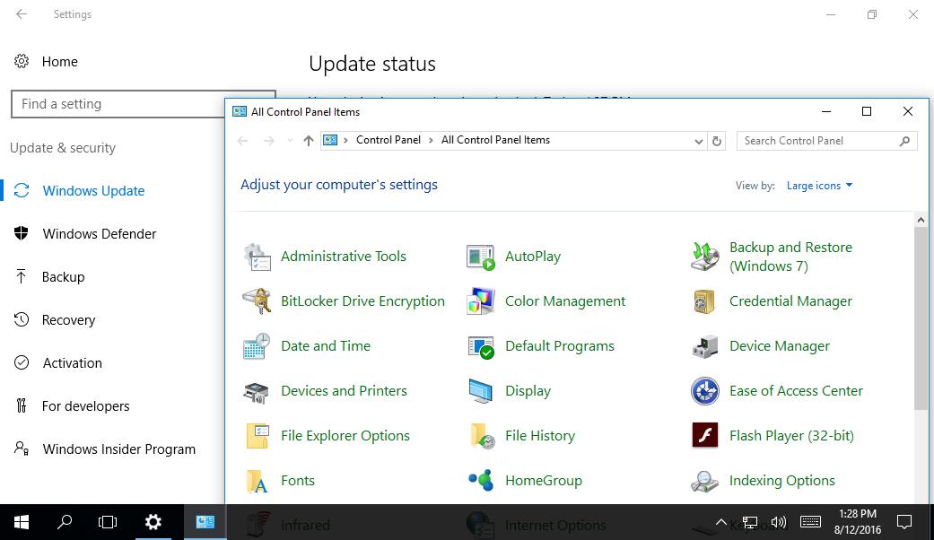 Windows 10.1 Control panel