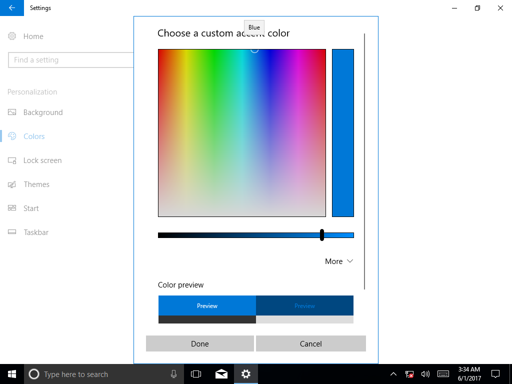 Windows 10 Creator Update Custom colours