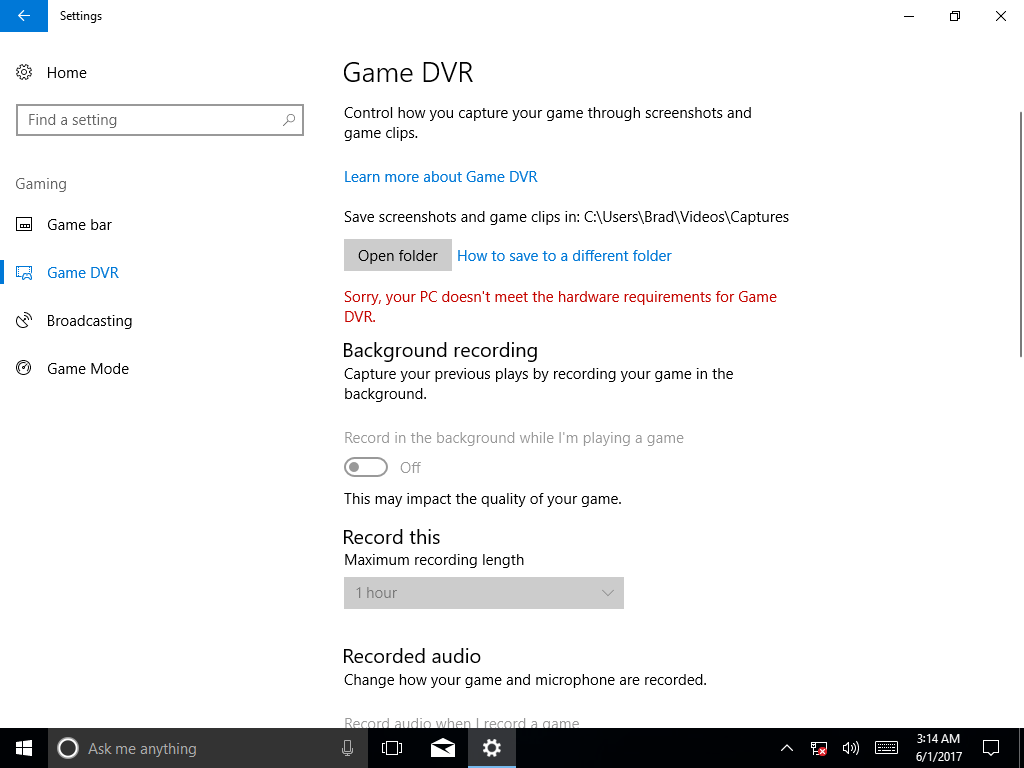 Windows 10 Creator Update Game DVR