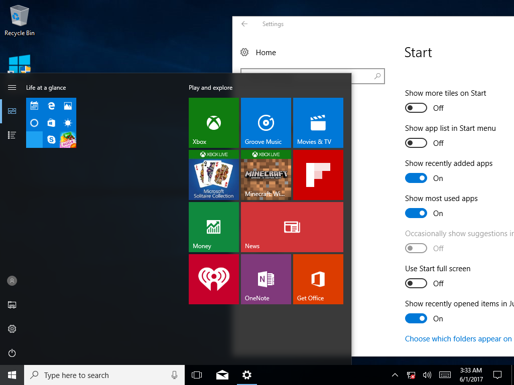 Windows 10 Creator Update Tile groups
