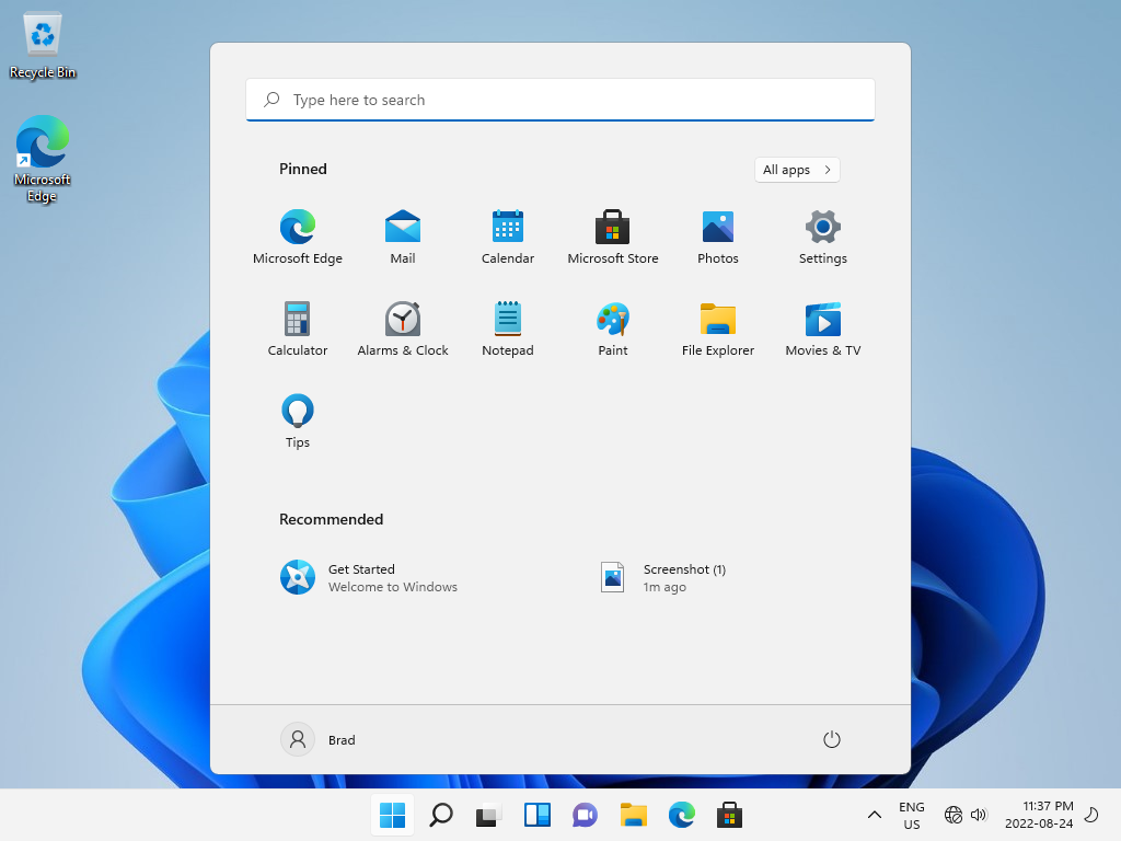 Windows 11 Start menu