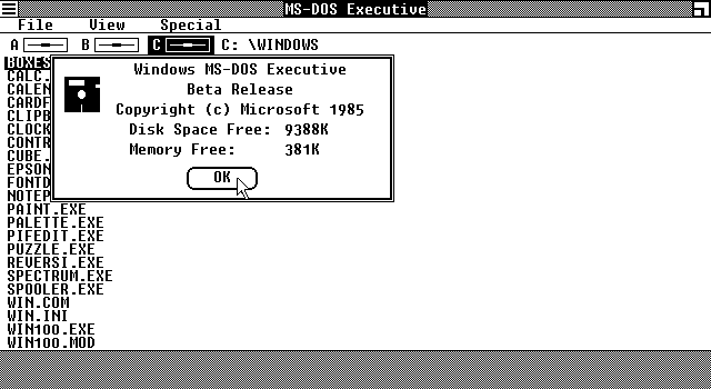 Windows 1 Beta About