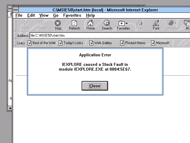 Windows 3.11 IE crashing as usual