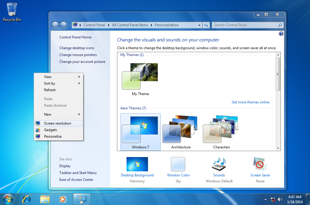 Windows 7 Personalize