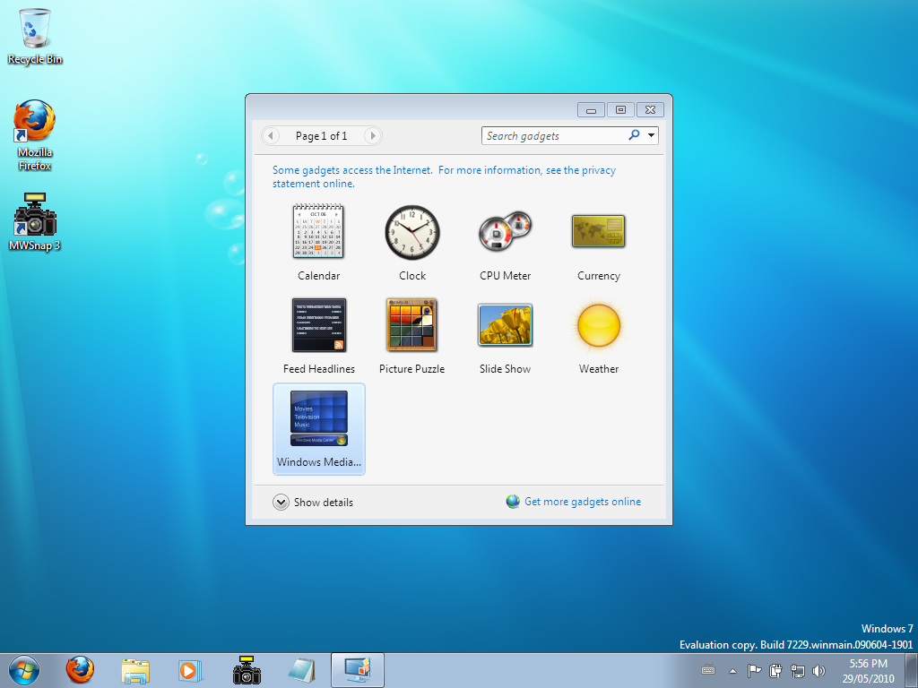 Windows 7 RC Gadgets