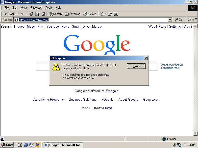 Windows ME Application Crash