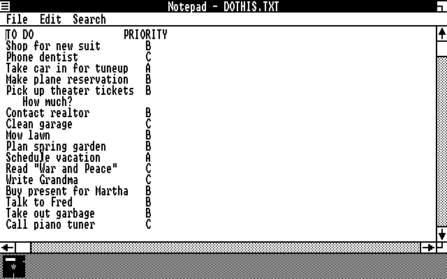 Windows Premiere Edition Notepad