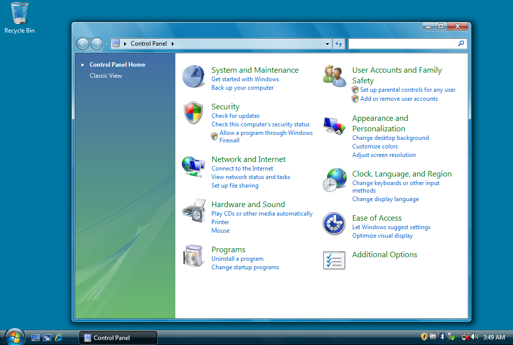 Windows Vista Control Panel